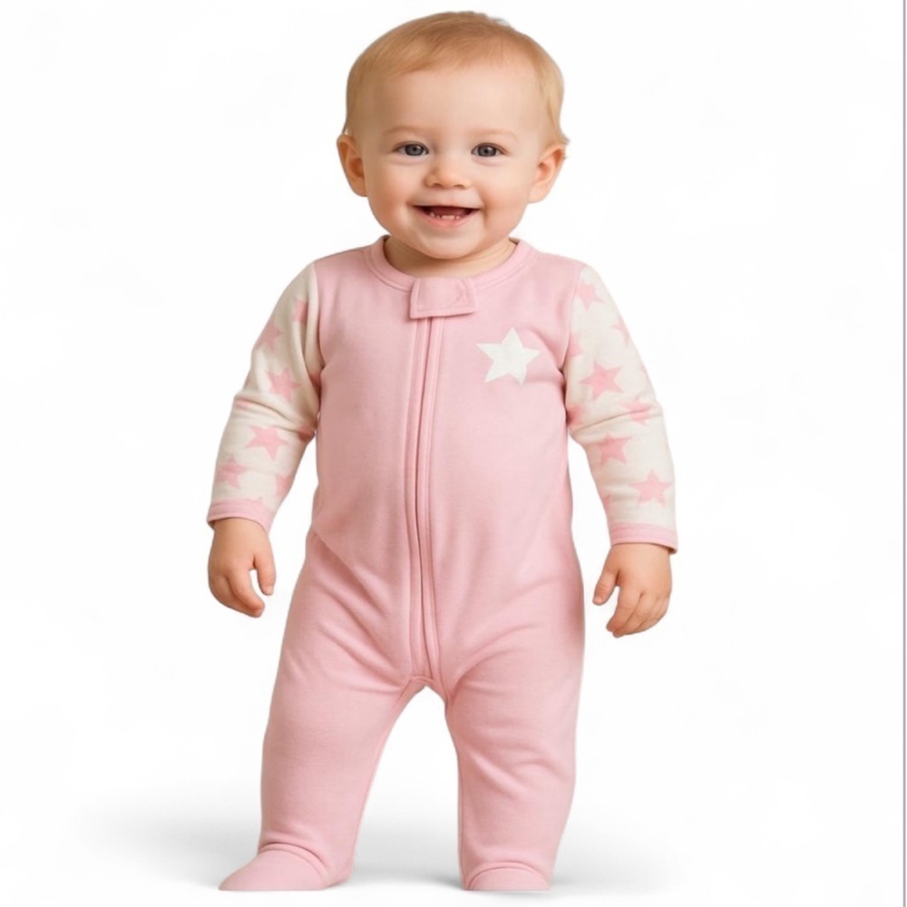 NWT Babysoy Zipper Pajama with footsies Organic Cotton Pink 12-18 Months